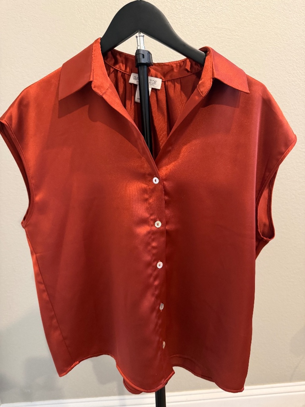 Rust colored button down silky blouse size medium